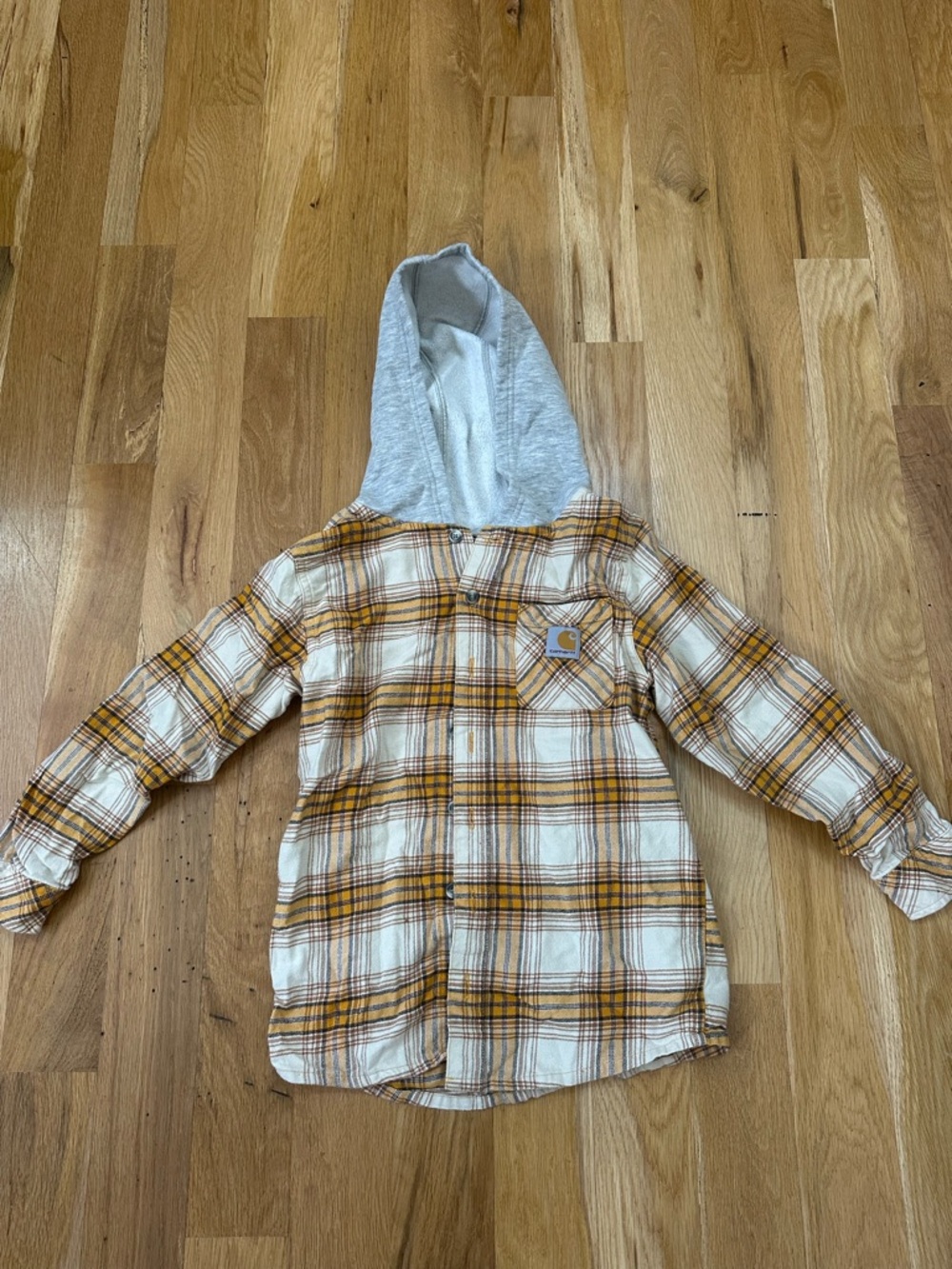 Carhartt Kids Plaid Hooded Flannel Shirt in Yellow and Gray